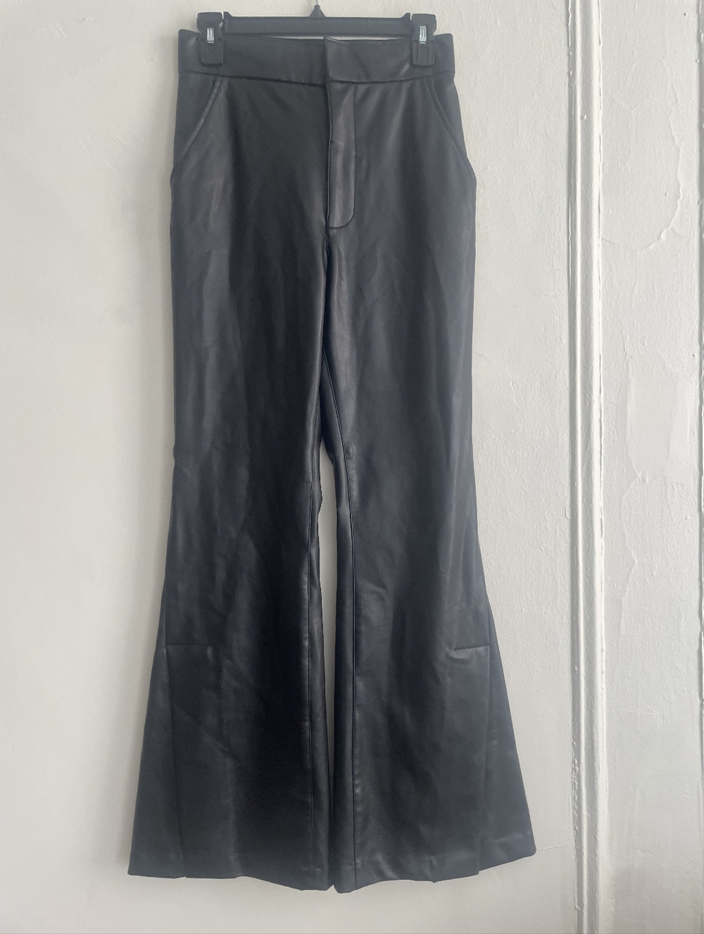 Abercrombie And Fitch Black Faux Leather Flared Pants Vegan Trousers NWT 27/4